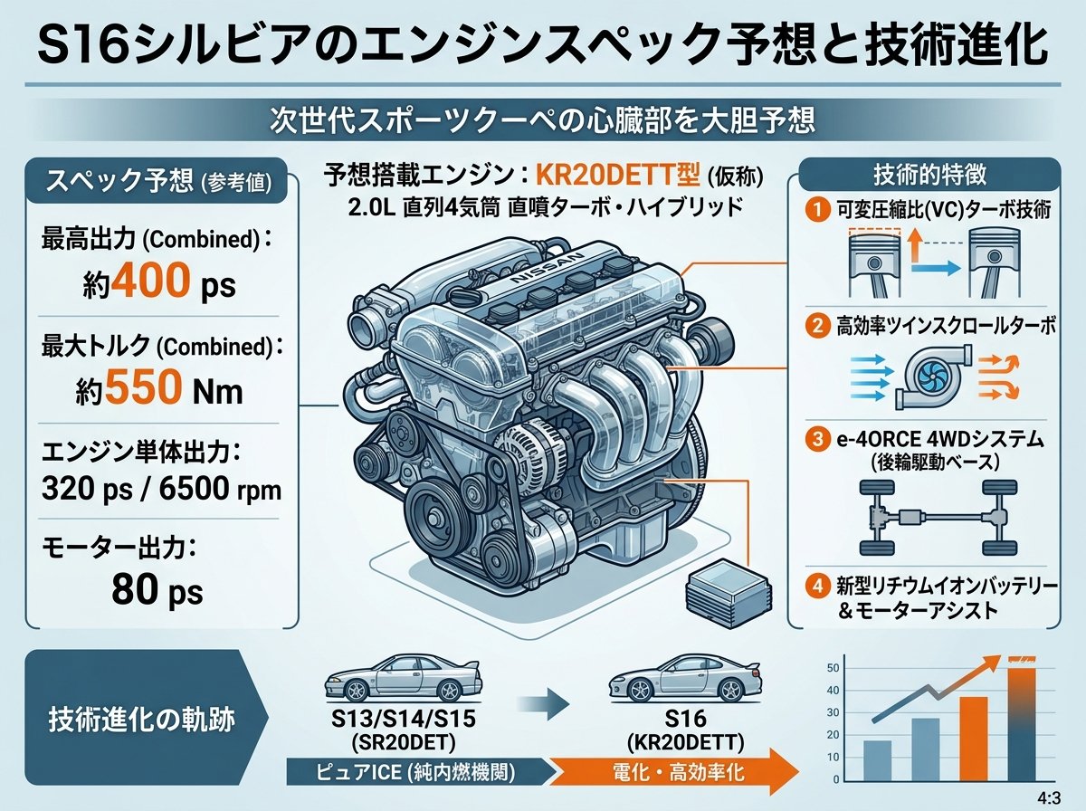 S16シルビアのエンジンスペック予想と技術進化
