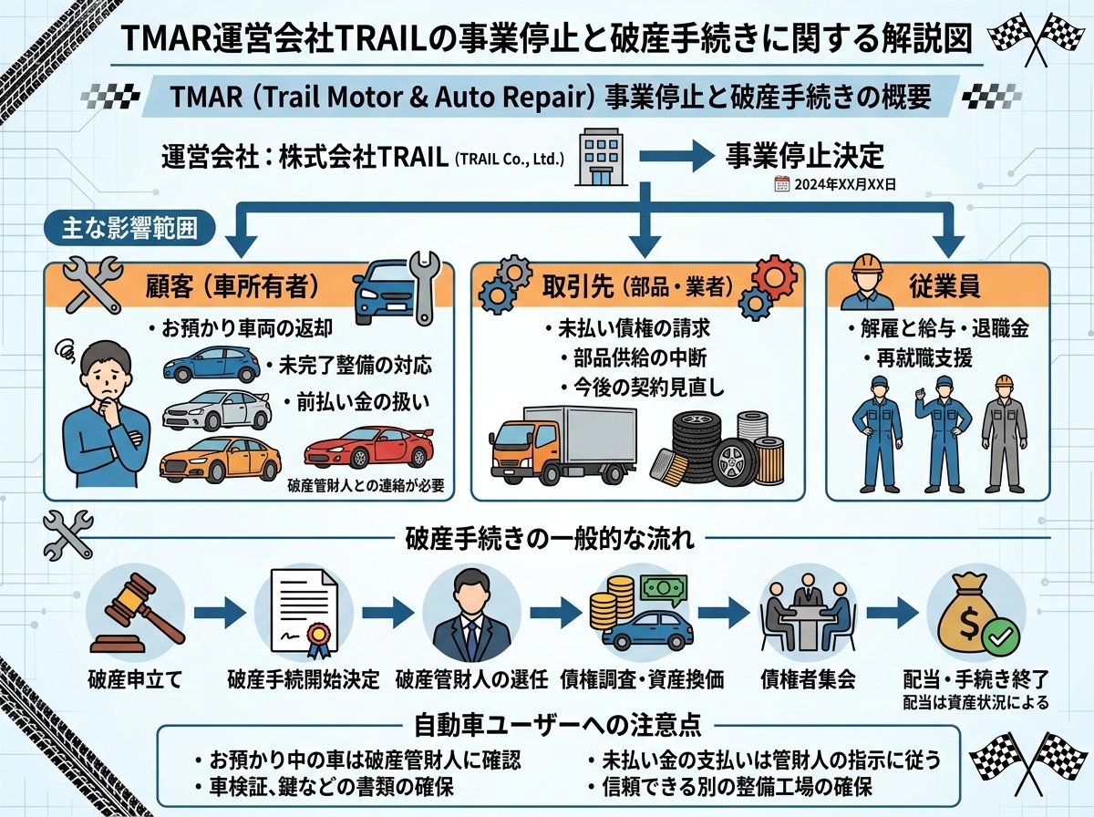 TMAR運営会社TRAILの事業停止と破産手続き