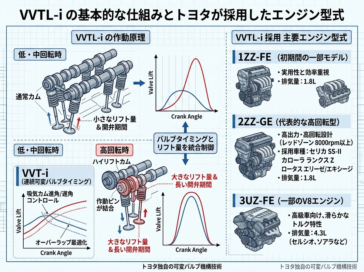 VVTL-Iの基本的な仕組みとトヨタが採用したエンジン型式