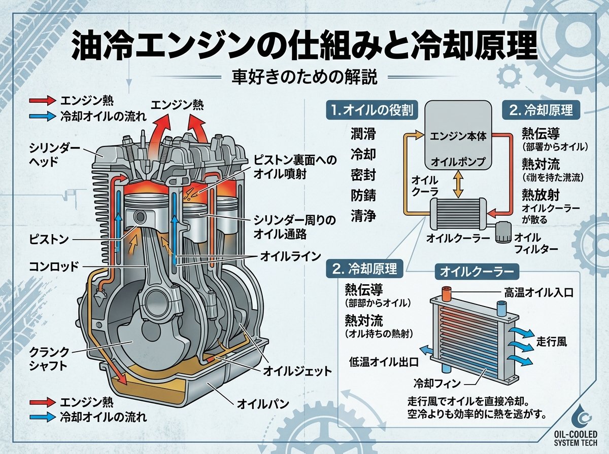 油冷エンジンの仕組みと冷却原理