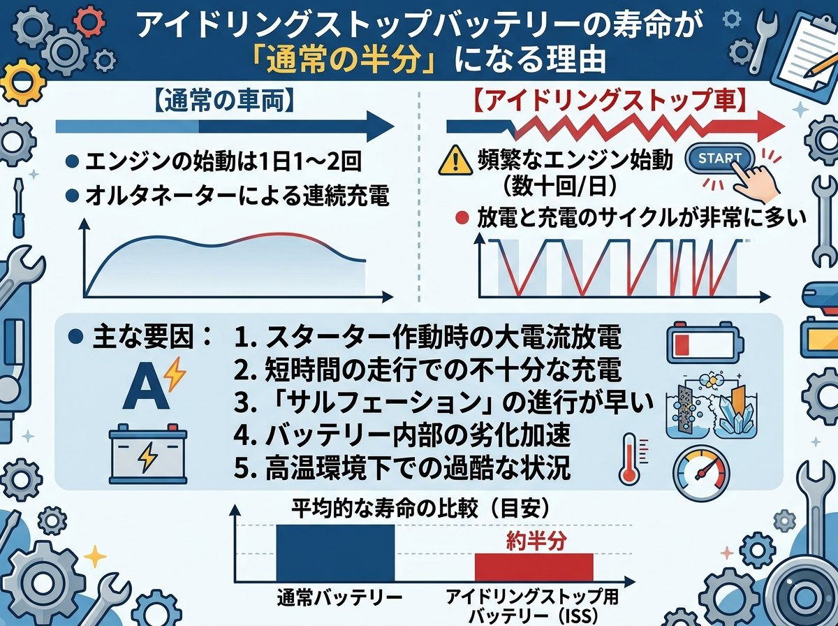 アイドリングストップバッテリーの寿命が「通常の半分」になる理由