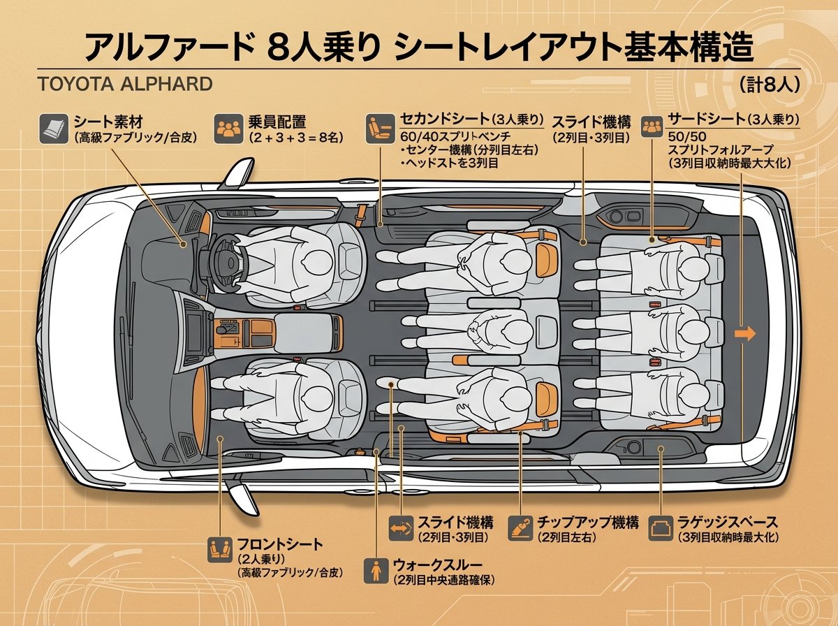 アルファード8人乗りシートレイアウトの基本構造