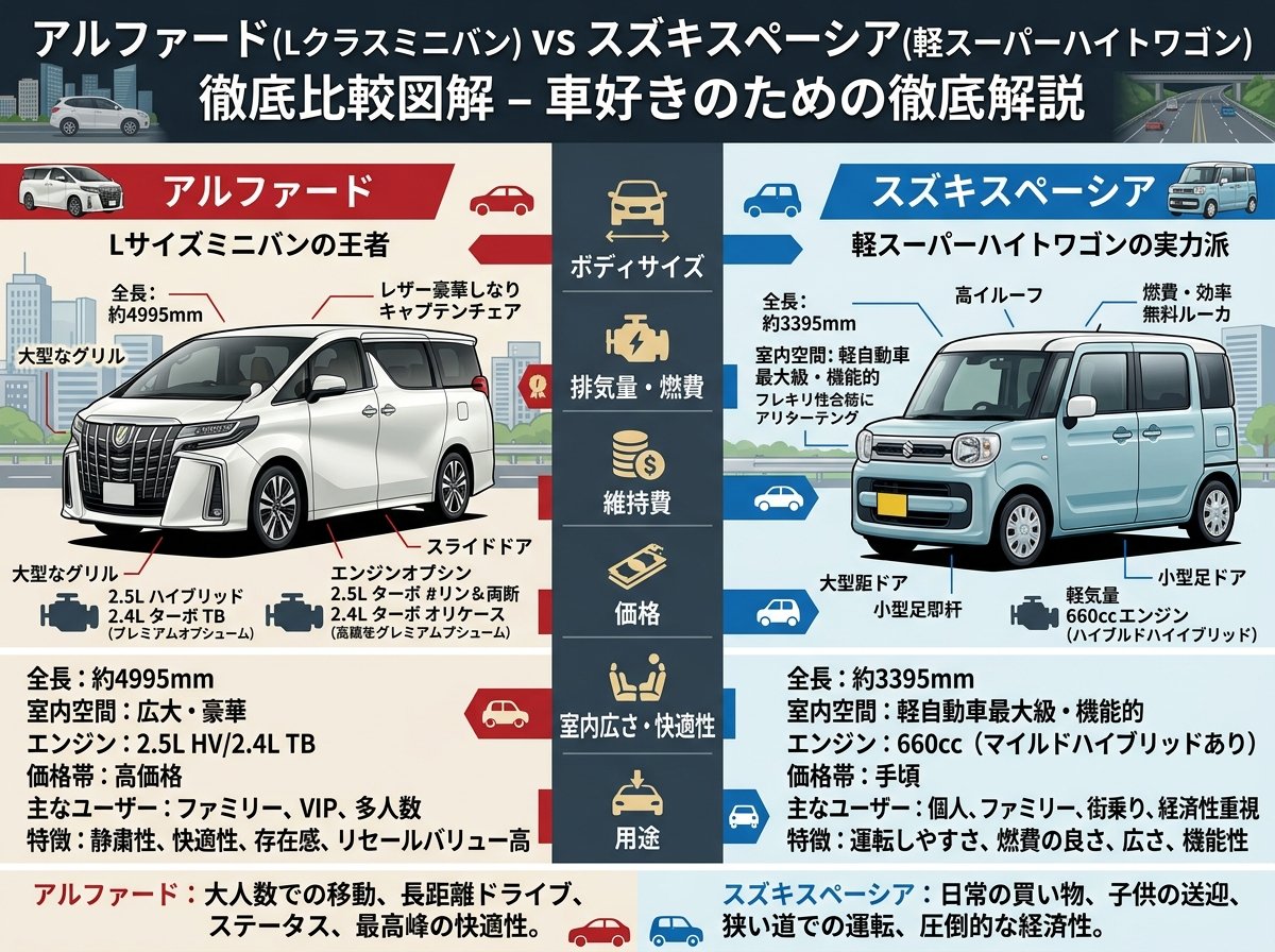 アルファード軽自動車スズキスペーシア比較