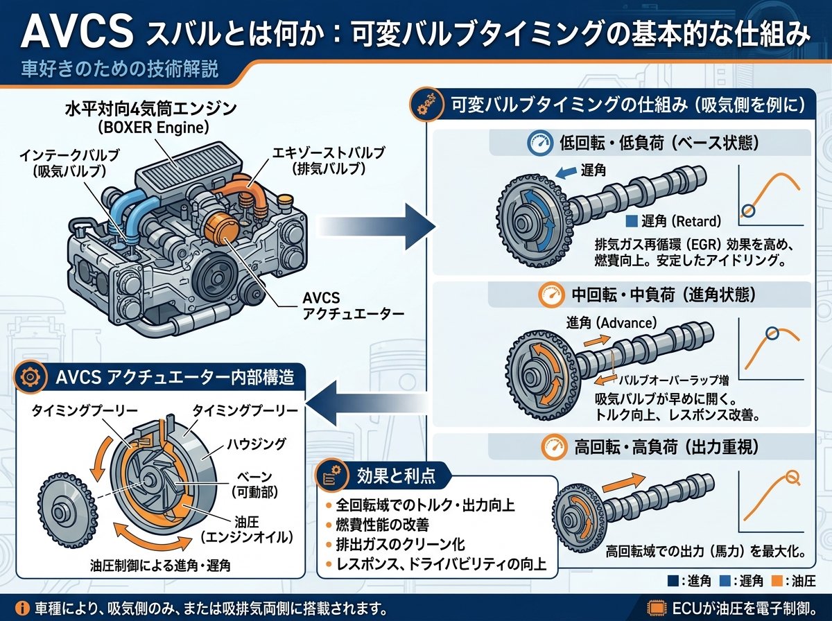AVCSスバルとは何か：可変バルブタイミングの基本的な仕組み