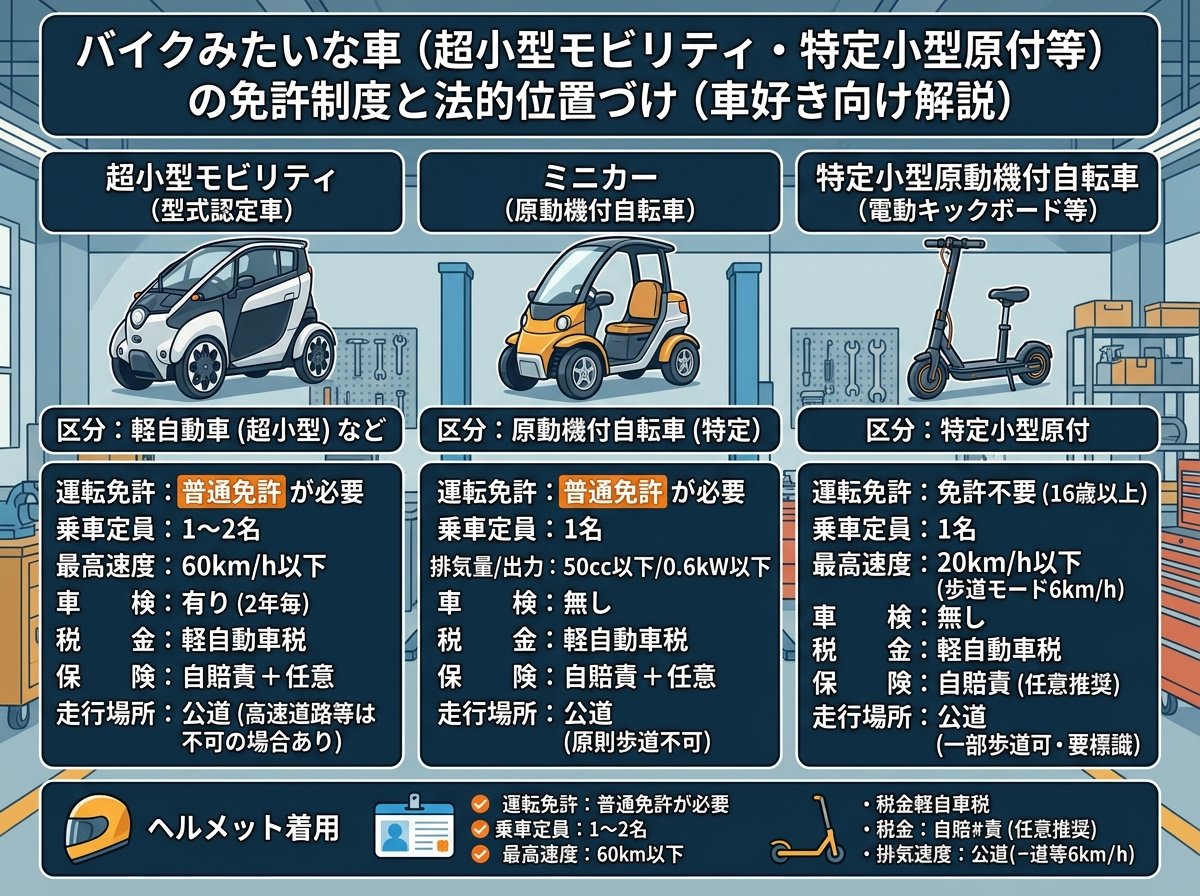 バイクみたいな車の免許制度と法的位置づけ