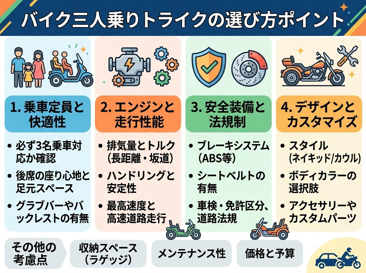 バイク三人乗りトライクの選び方ポイント
