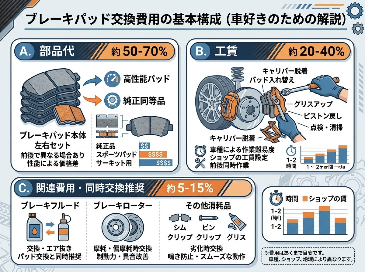 ブレーキパッド交換費用の基本構成