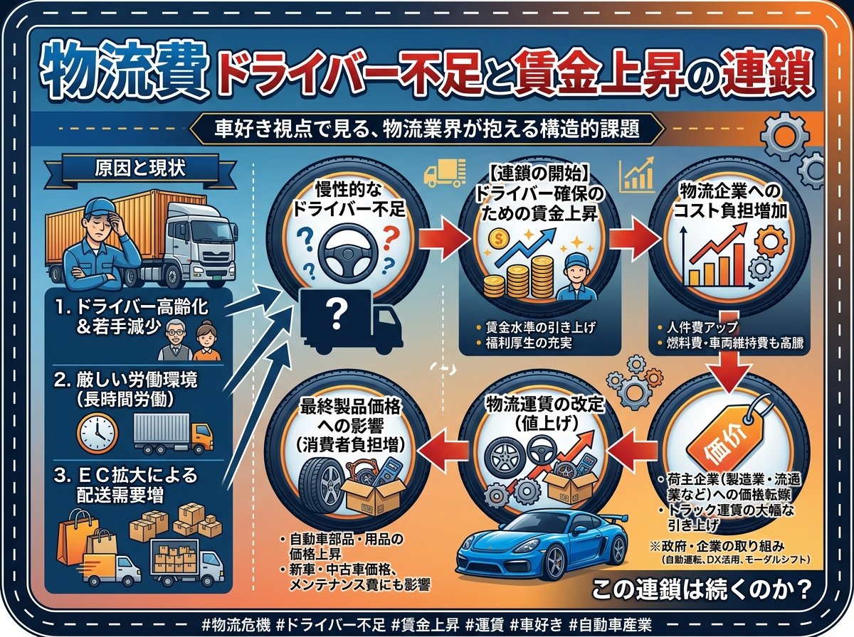 物流費 ドライバー不足と賃金上昇の連鎖