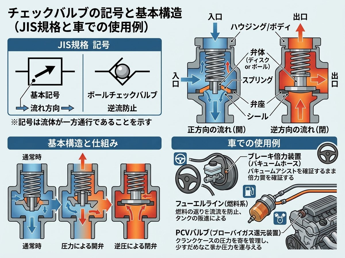 チェックバルブの記号はどんな形か：JIS規格と基本構造