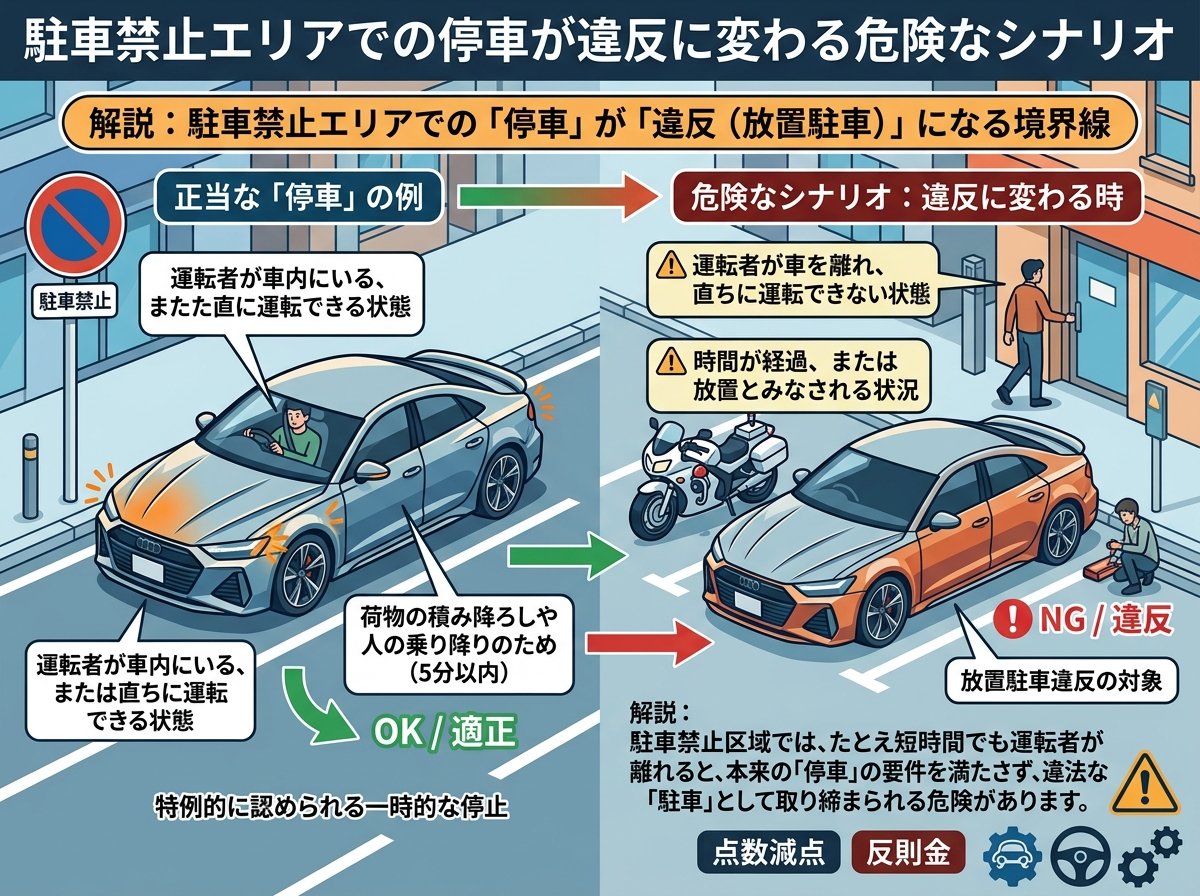 駐車禁止エリアでの停車が違反に変わる危険なシナリオ