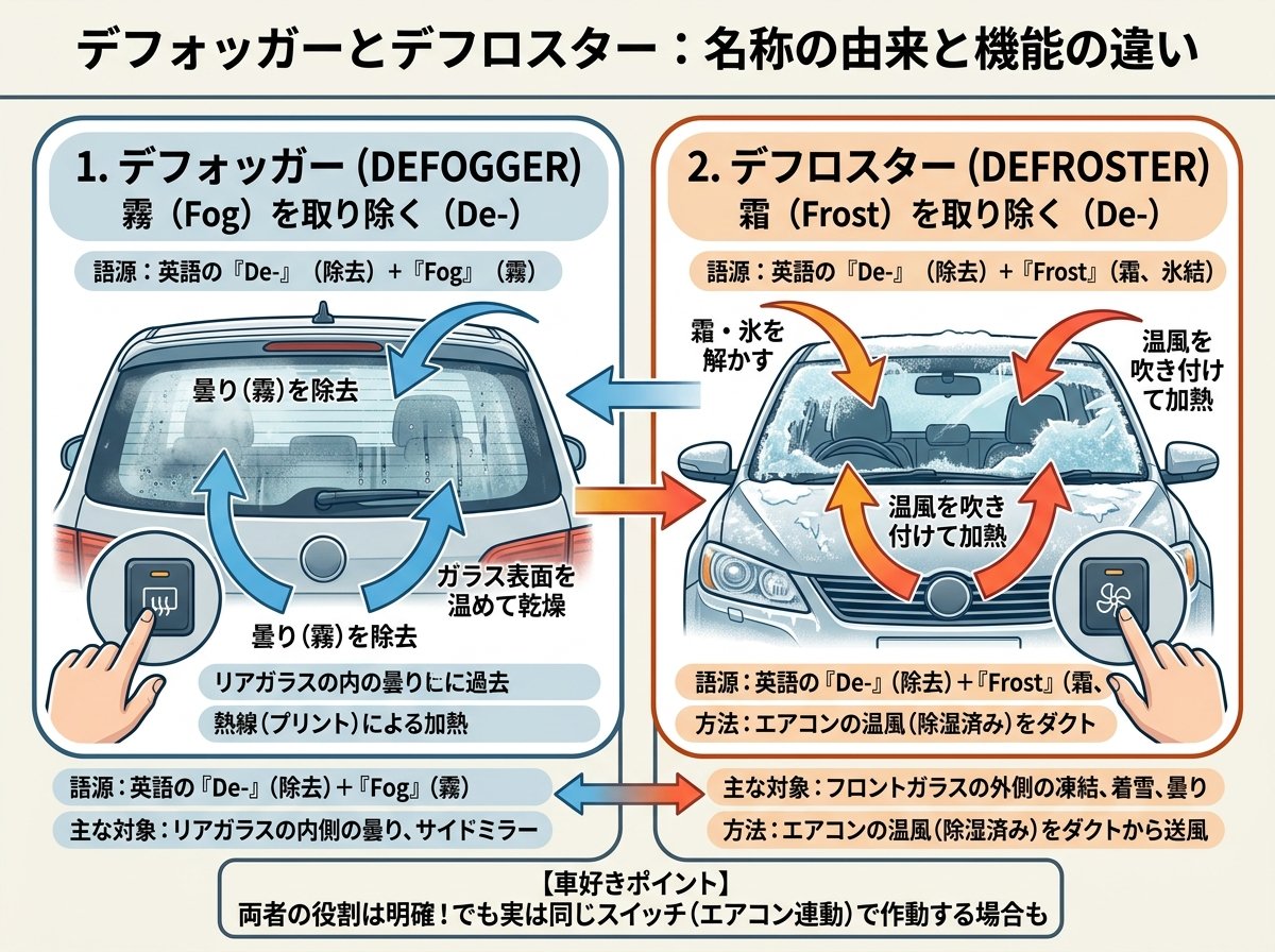 デフォッガーとデフロスターの名称の由来