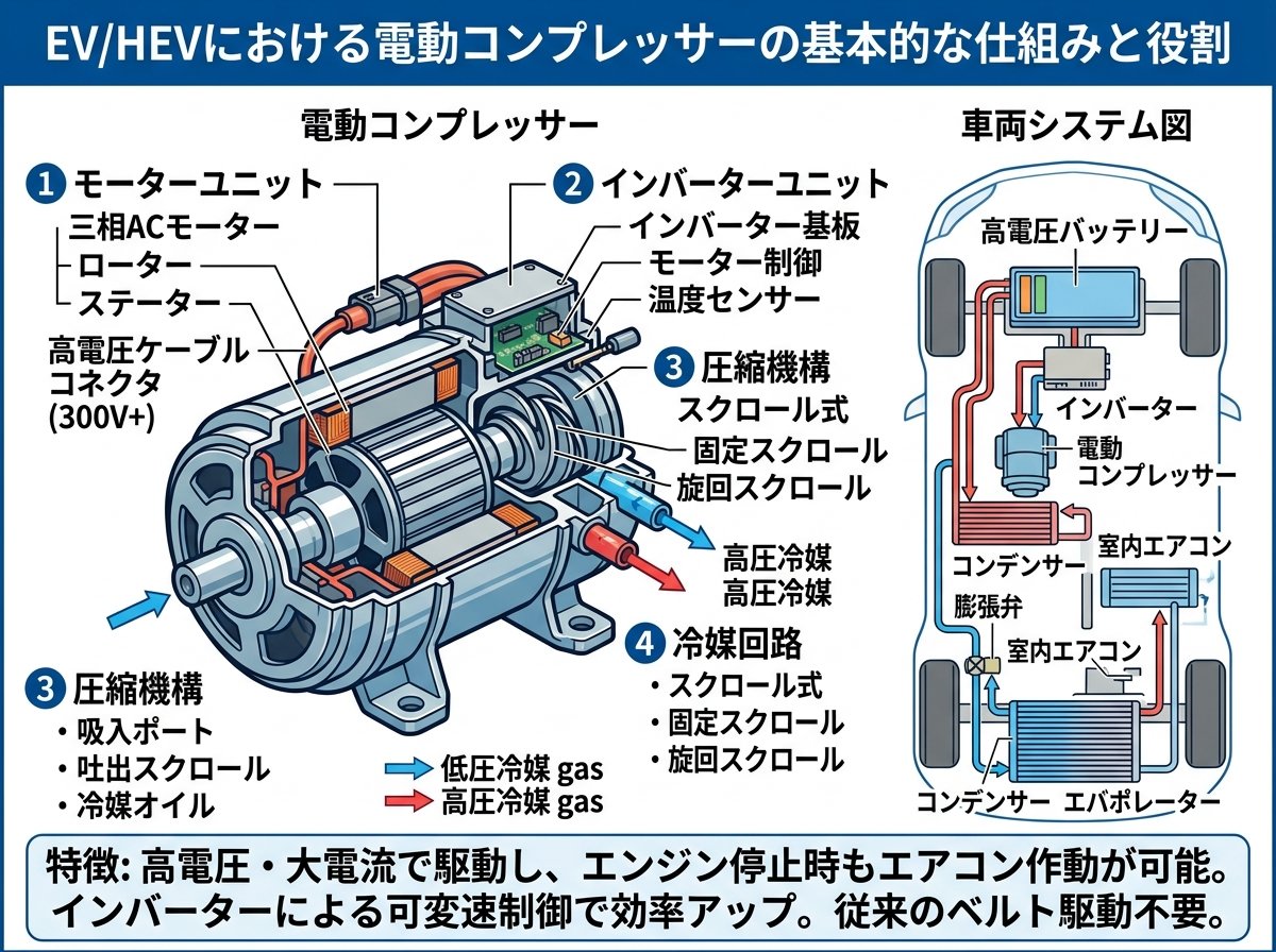 電動コンプレッサーの車における基本的な仕組みとは