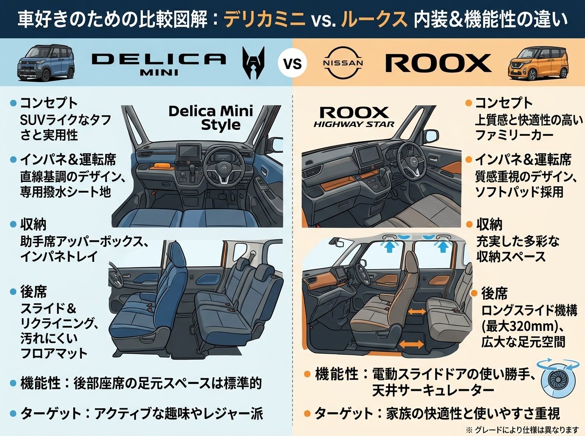デリカミニとルークスの内装と機能性の違い