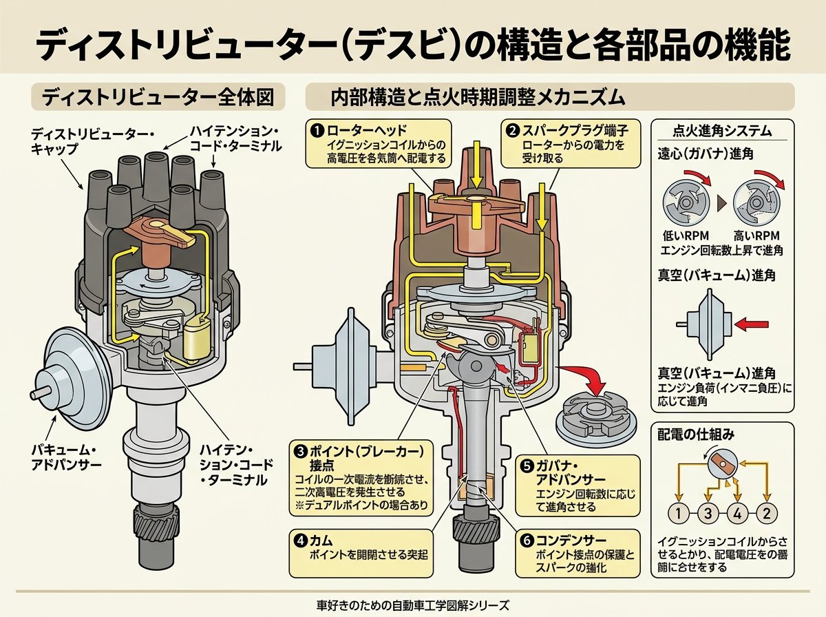デスビの構造と各部品の機能