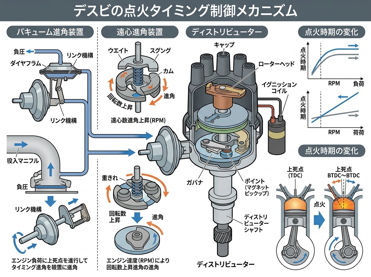 デスビの点火タイミング制御メカニズム
