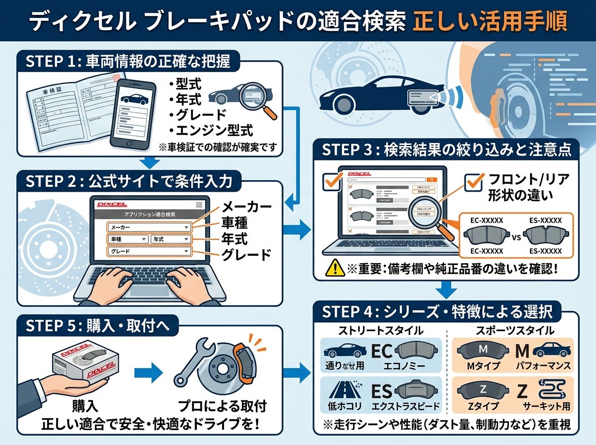 ディクセル ブレーキパッドの適合検索を正しく使う手順