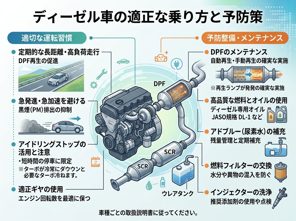 ディーゼル車の適正な乗り方と予防策
