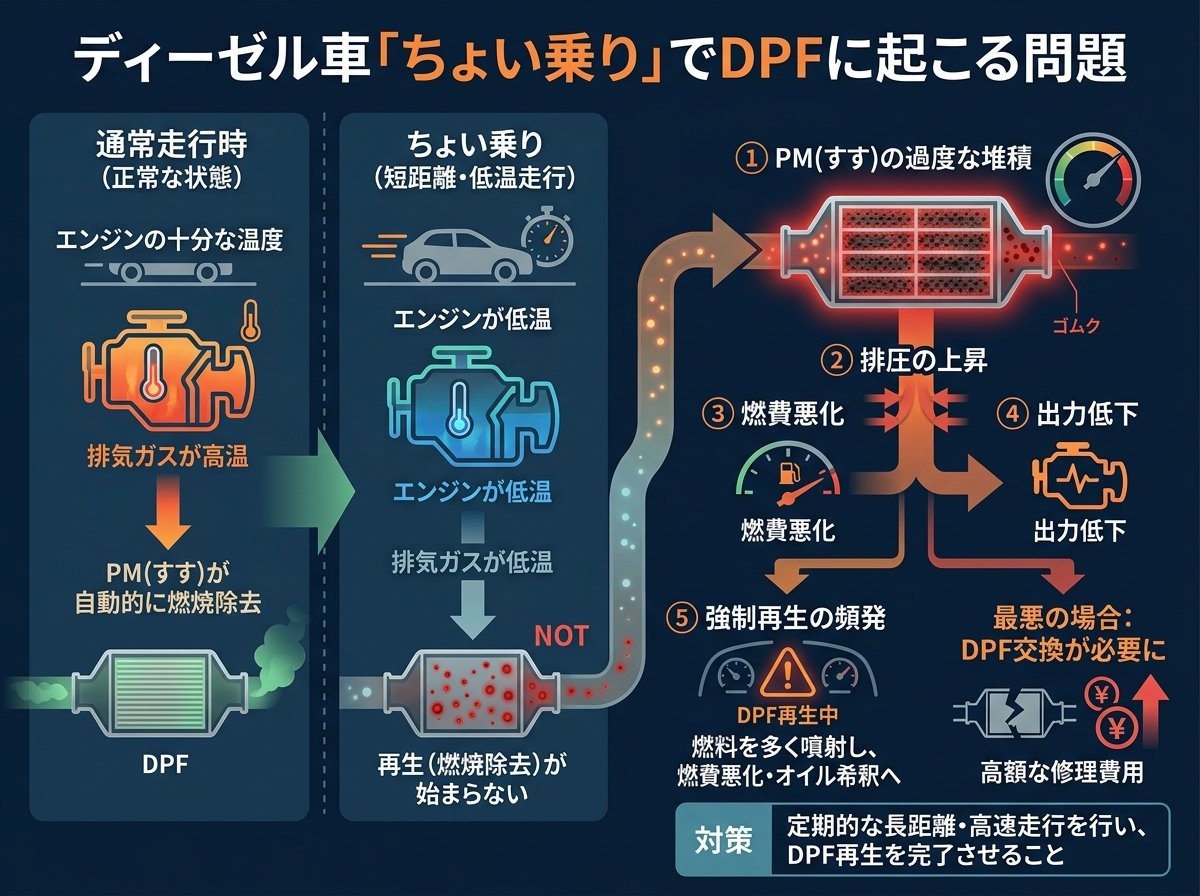 ディーゼル車ちょい乗りでDPFに起こる問題