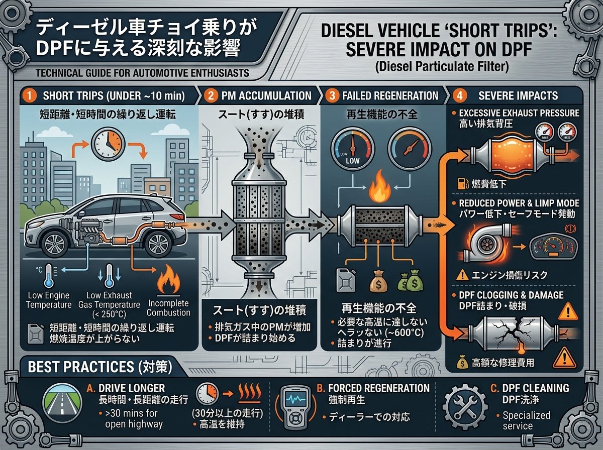 ディーゼル車チョイ乗りがDPFに与える深刻な影響