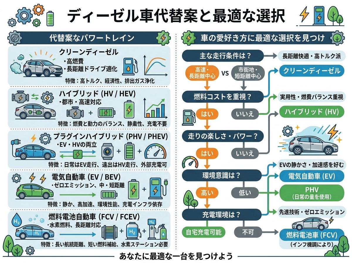 ディーゼル車代替案と最適な選択