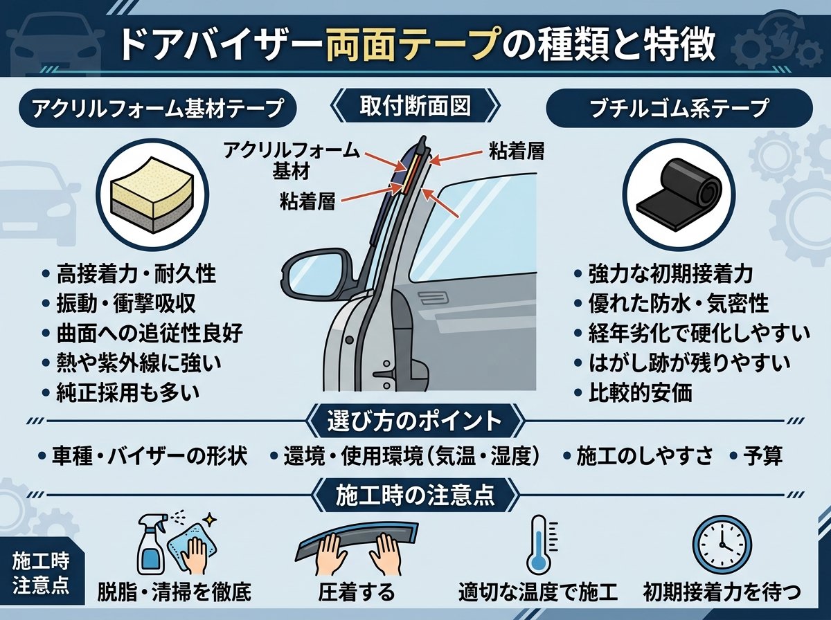 ドアバイザー両面テープの種類と特徴