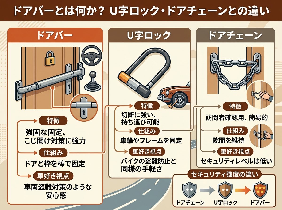 ドアバーとは何か?U字ロック・ドアチェーンとの違い