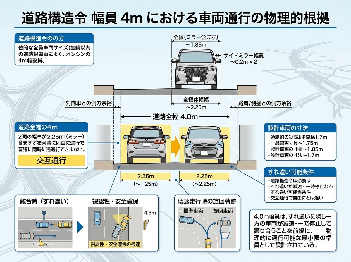道路構造令 幅員 4m における車両通行の物理的根拠