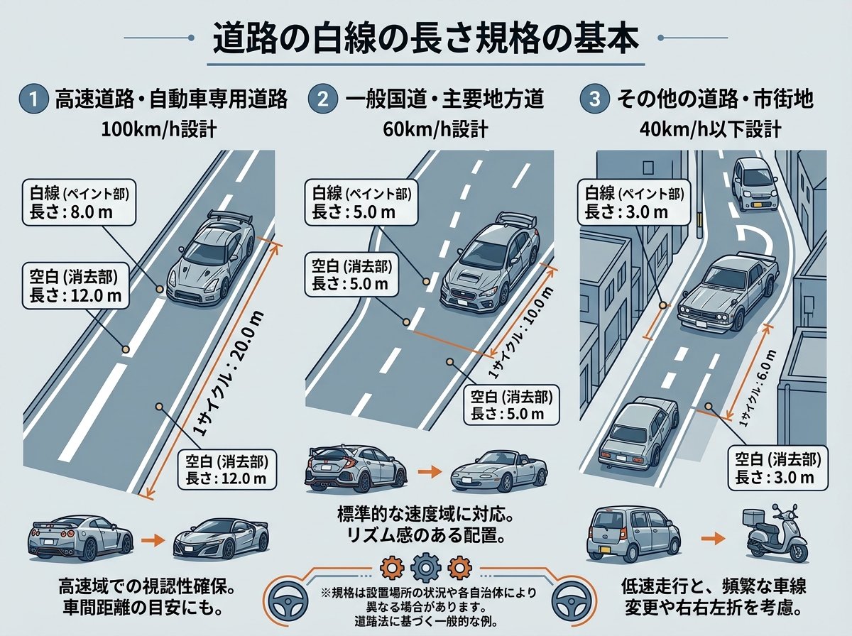 道路の白線の長さ規格の基本