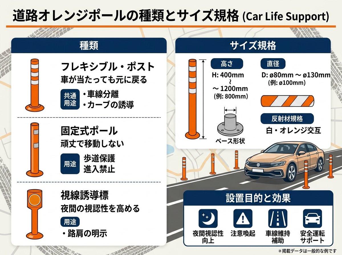 道路オレンジポール種類とサイズ規格