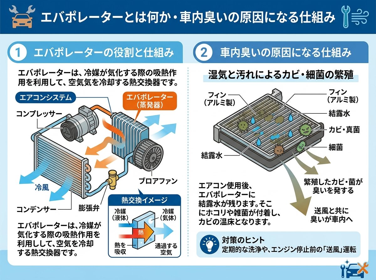 エバポレーターとは何か・車内臭いの原因になる仕組み