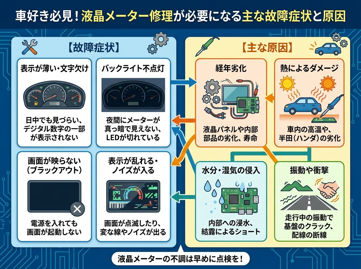 液晶メーター修理が必要になる主な故障症状と原因