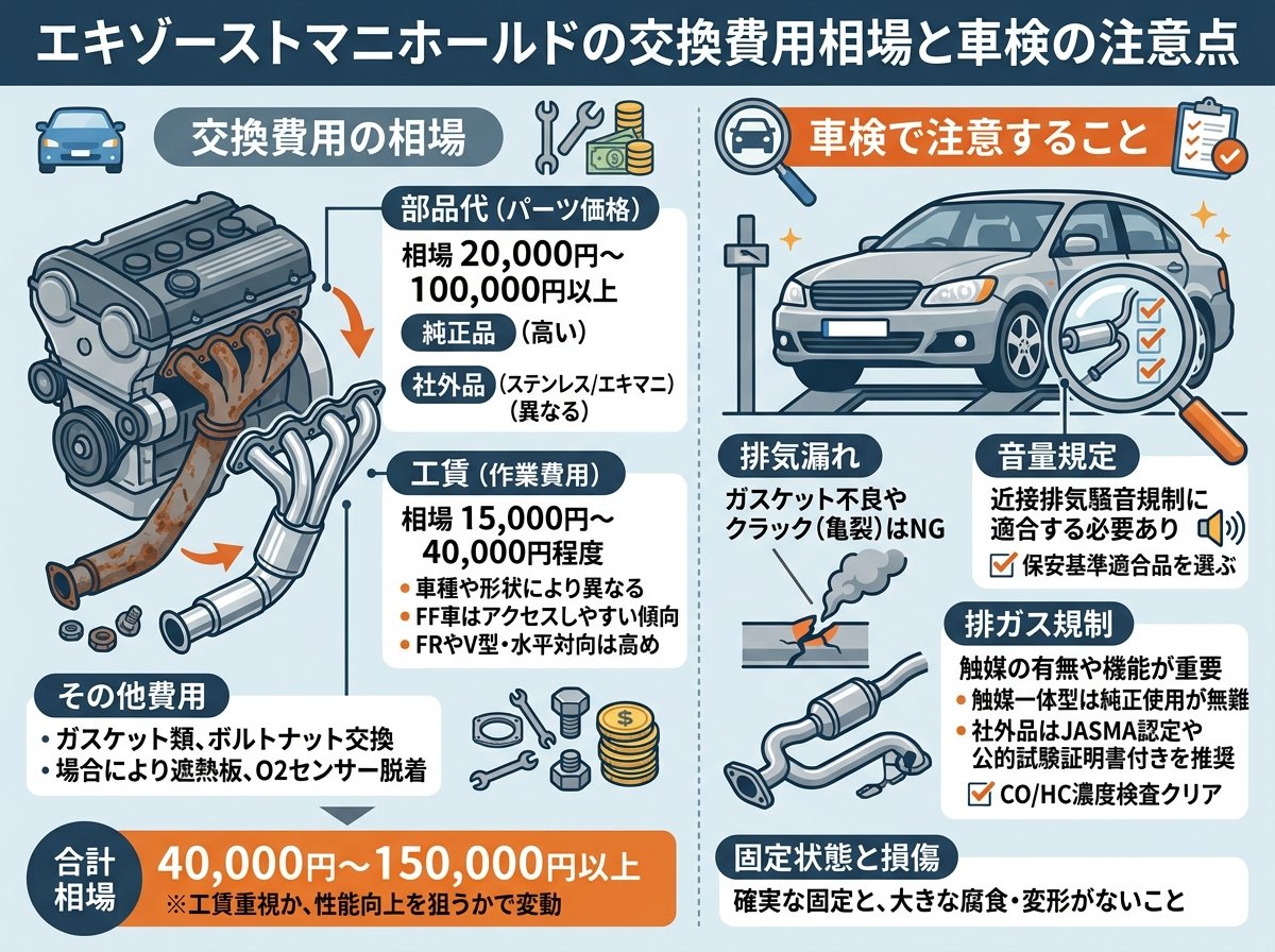 エキゾーストマニホールドの交換費用の相場と車検で注意すること