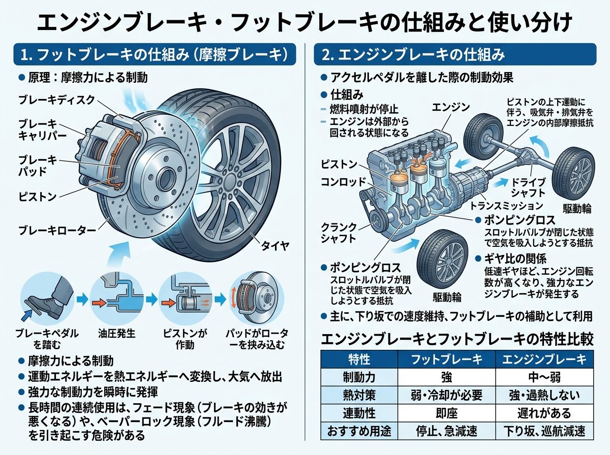 エンジンブレーキ フットブレーキの仕組み