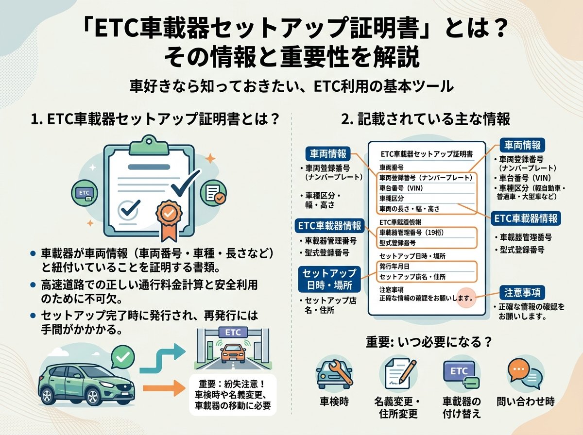 ETC車載器セットアップ証明書とは何か・どんな情報が載っているのか