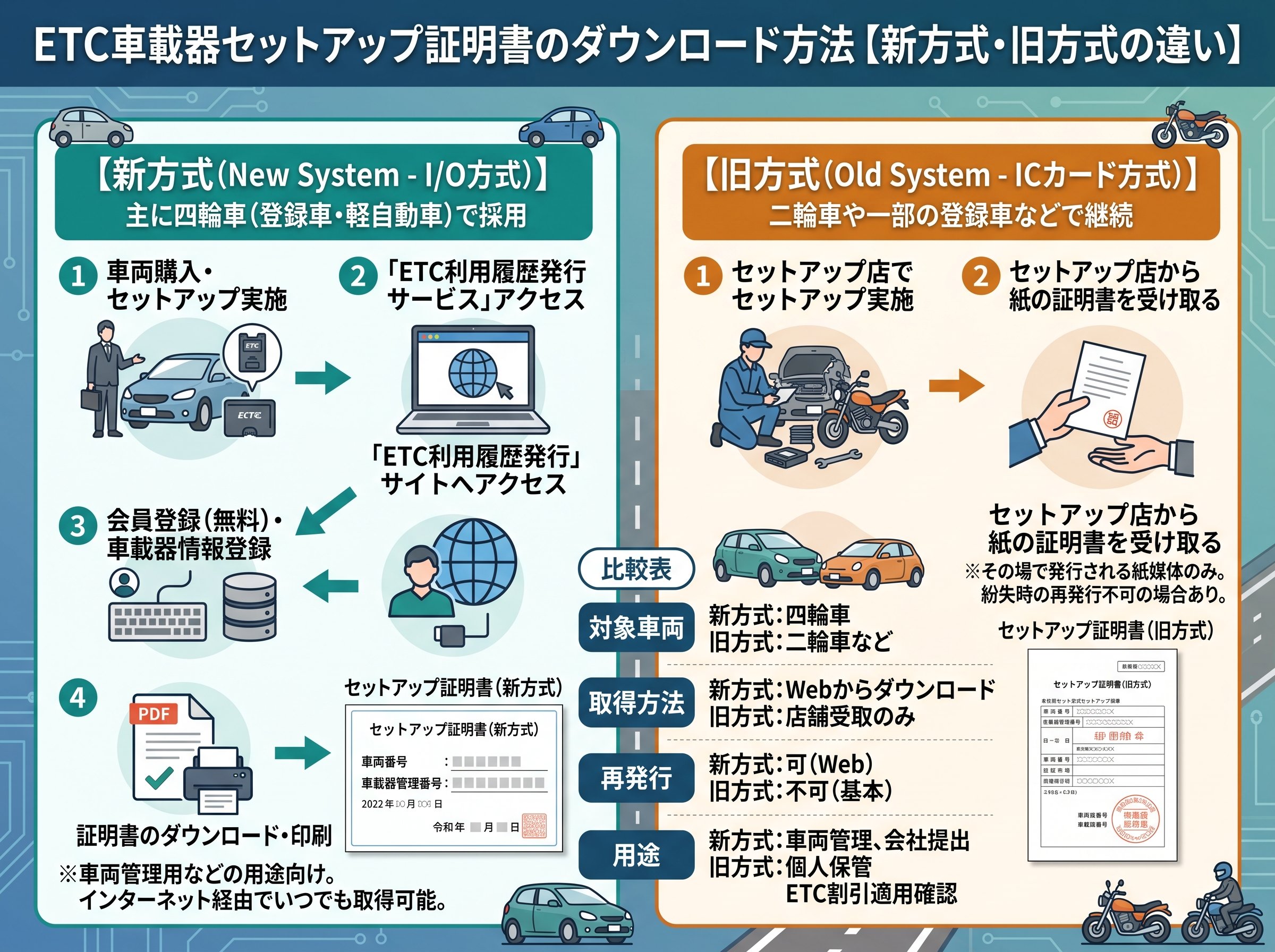 ETC車載器セットアップ証明書のダウンロード方法【新方式・旧方式の違い】