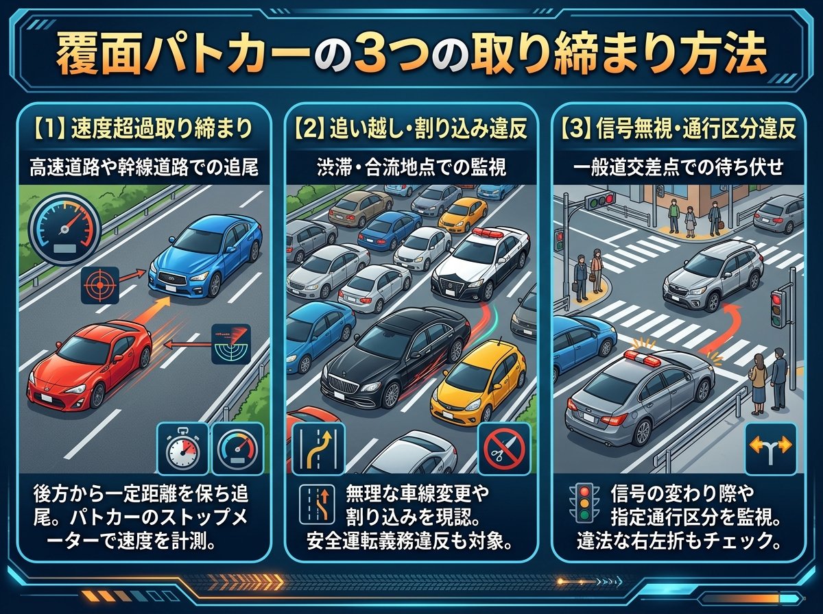 覆面パトカーの3つの取り締まり方法