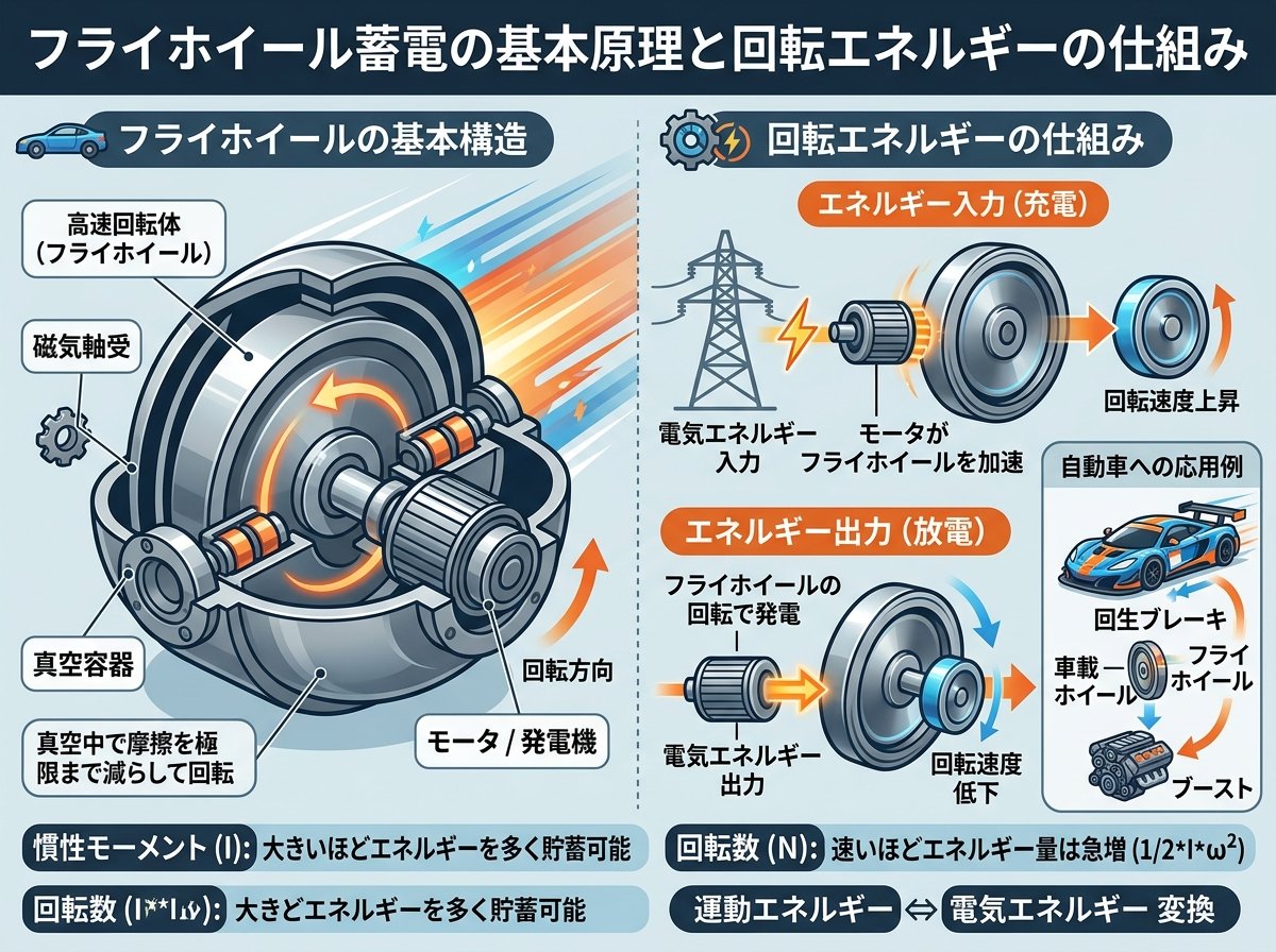フライホイール蓄電の基本原理と回転エネルギーの仕組み