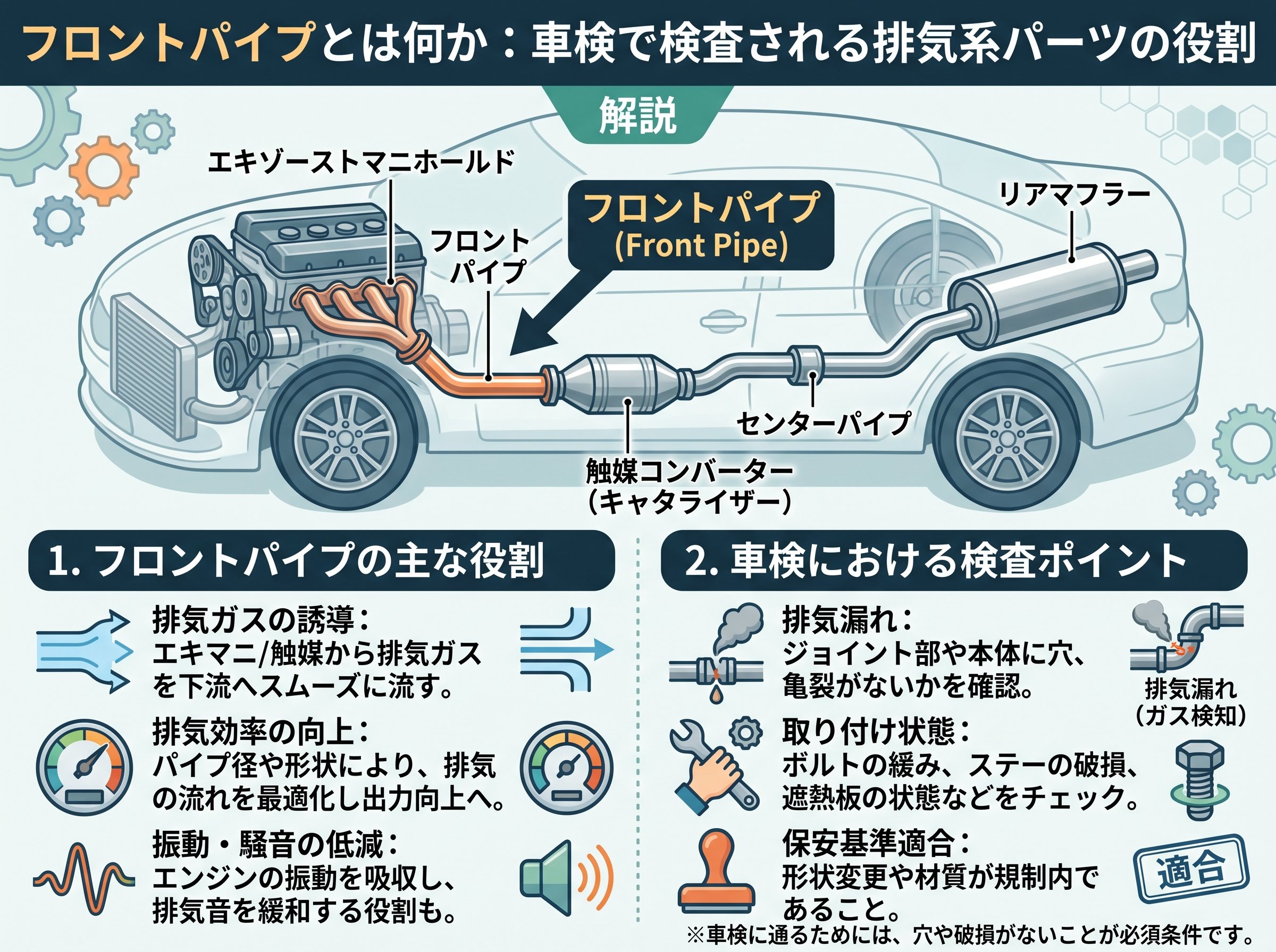 フロントパイプとは何か:車検で検査される排気系パーツの役割