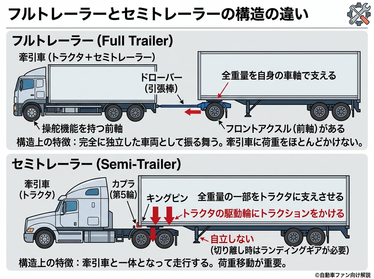 フルトレーラーとセミトレーラーの構造の違いとは