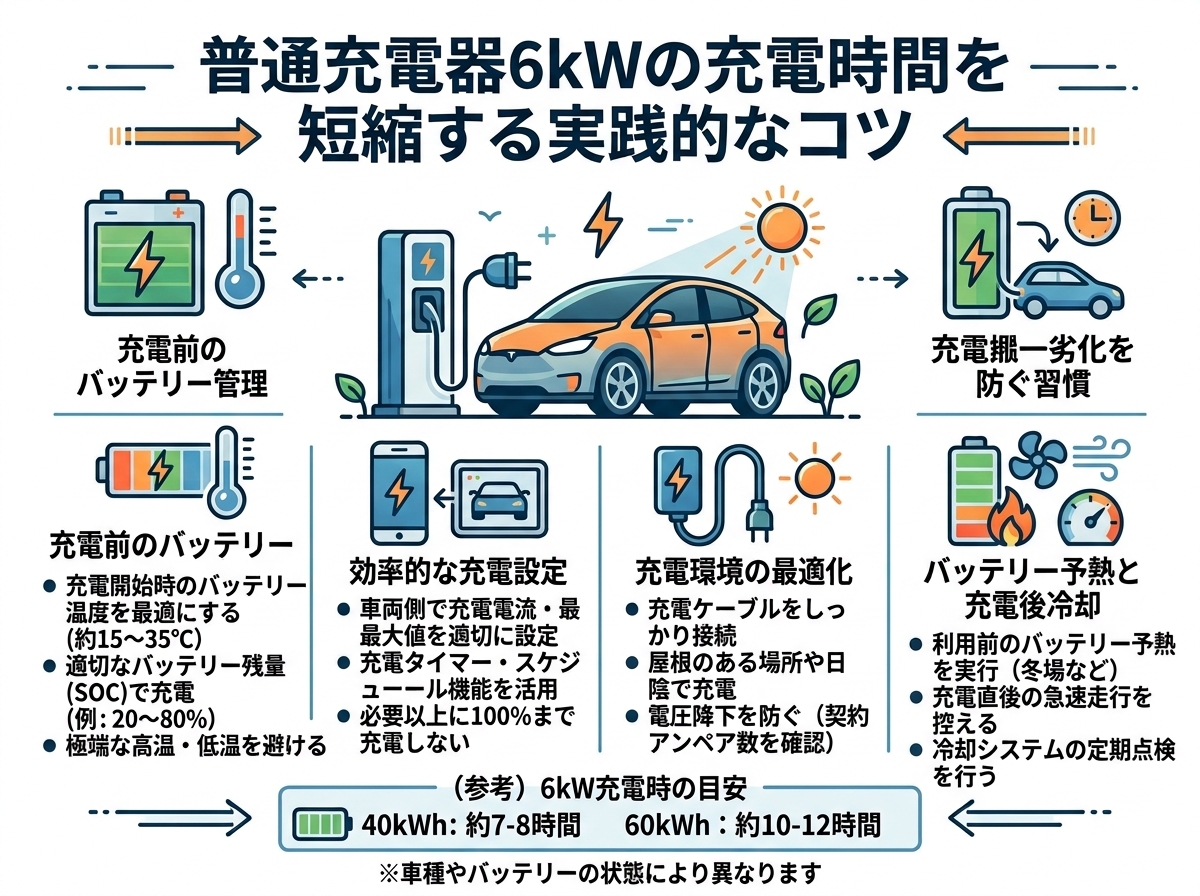 普通充電器6kWの充電時間を短縮する実践的なコツ