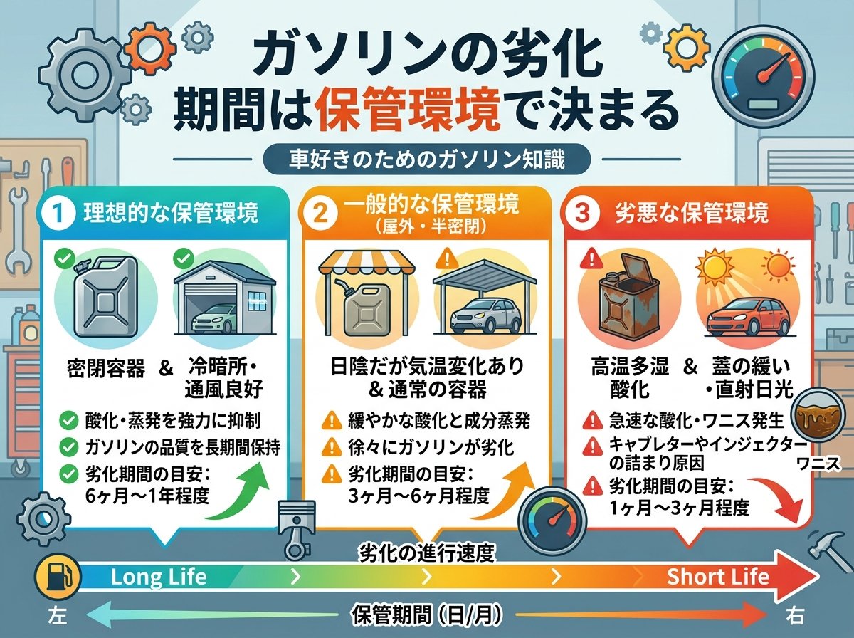 ガソリンの劣化 期間は保管環境で決まる