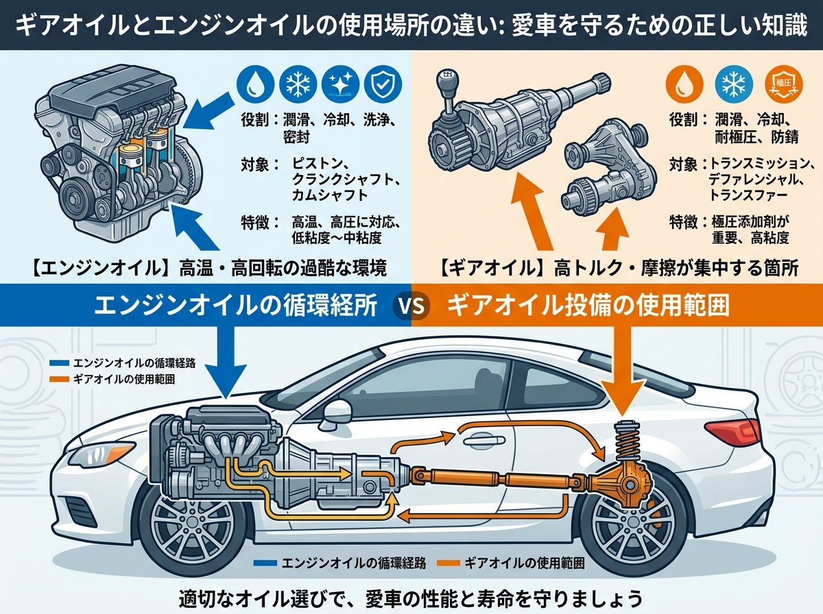 ギアオイルとエンジンオイルの使用場所の違い