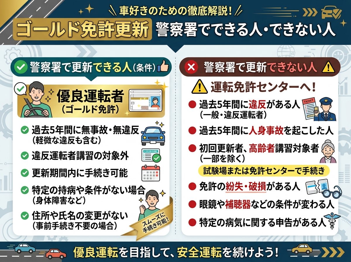 ゴールド免許更新を警察署でできる条件とできない人