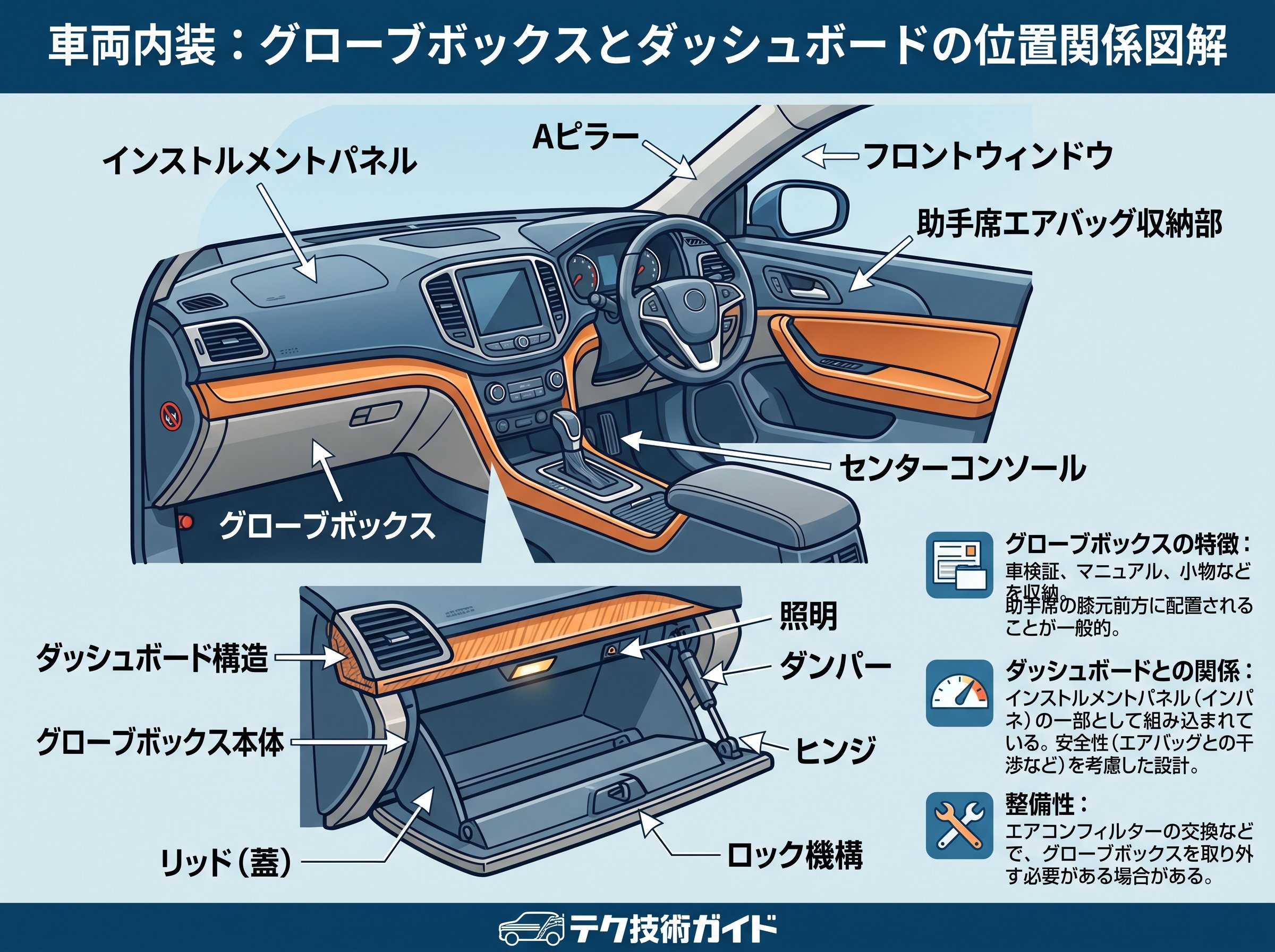 グローブボックスとダッシュボードの位置関係