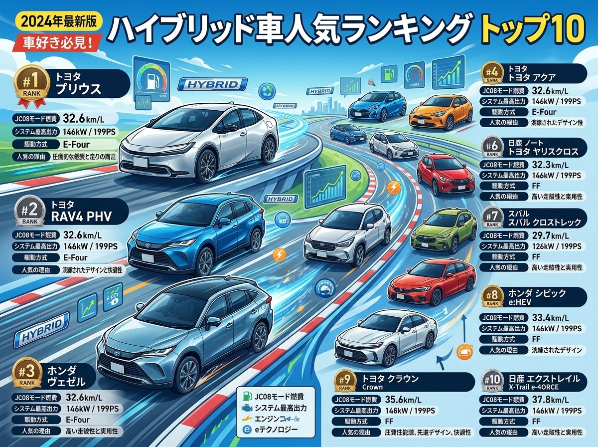 ハイブリッド車人気ランキングトップ10