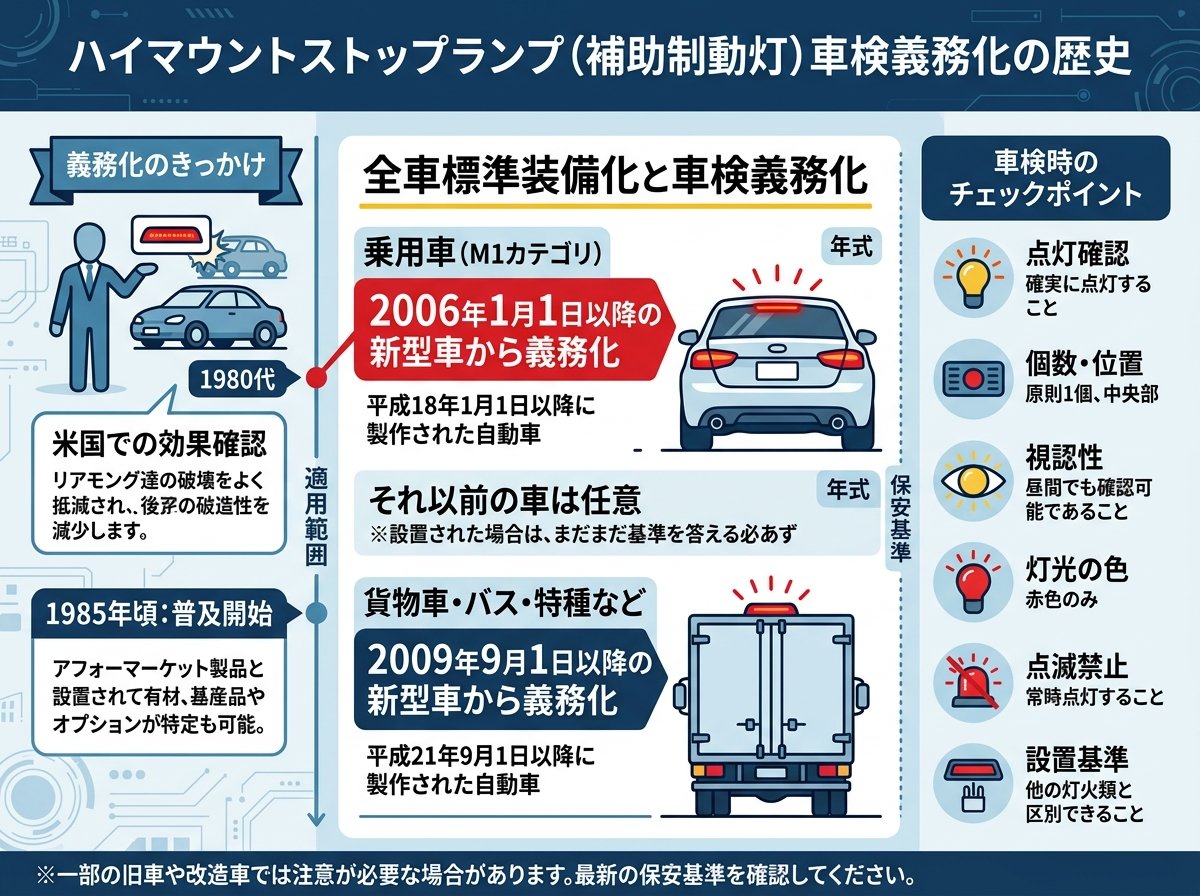 ハイマウントストップランプが車検で義務になった年式とは