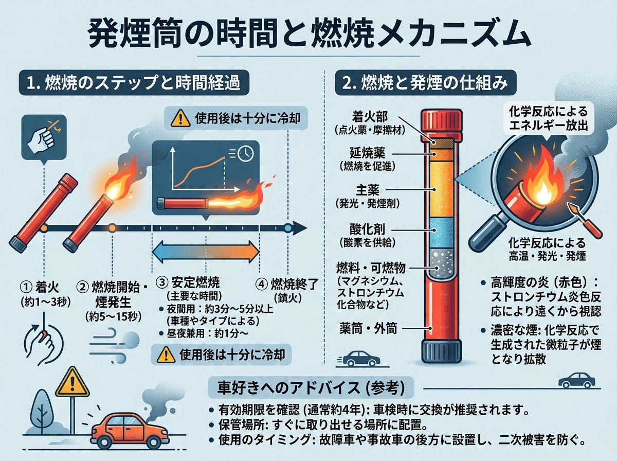 発煙筒の時間と燃焼メカニズム