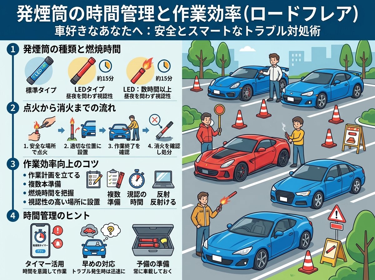 発煙筒の時間管理と作業効率