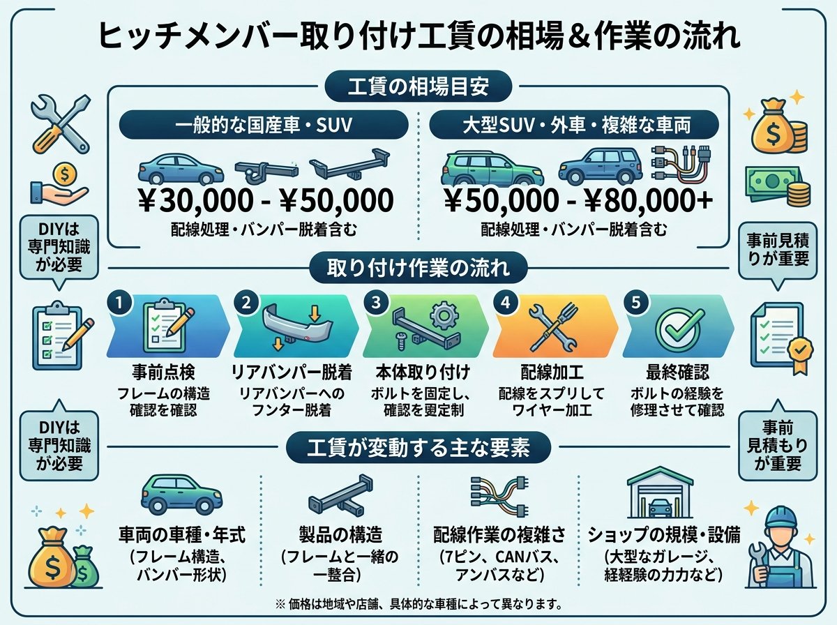 ヒッチメンバー取り付け工賃の相場