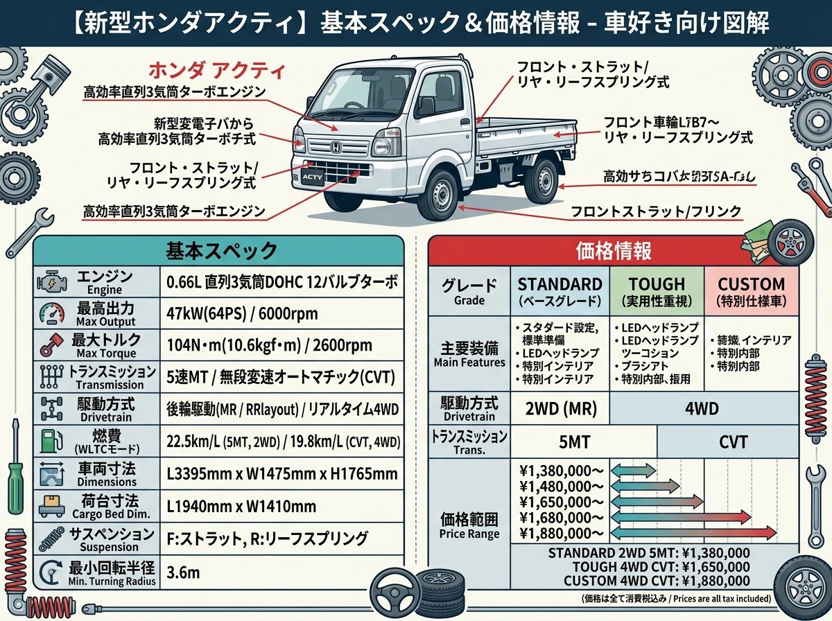 ホンダアクティ新型の基本スペックと価格